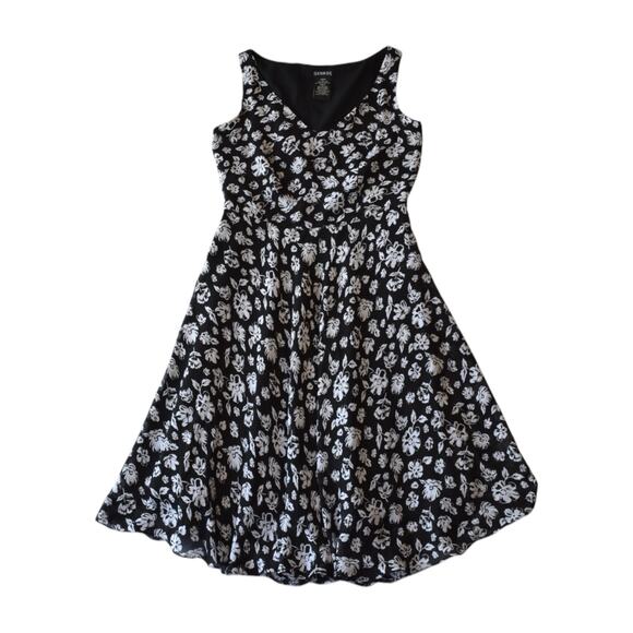 George Black and White Floral Fit and Flare Midi Dress Size 4 - Picture 1 of 5